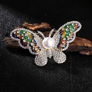 Vintage Rhinestone Pearl Butterfly Jewelry Brooches